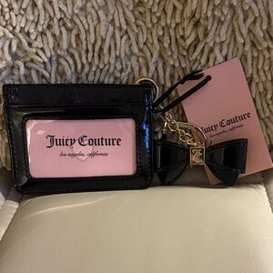 Juicy Couture Black and Pink Card Holder with Bow Charm